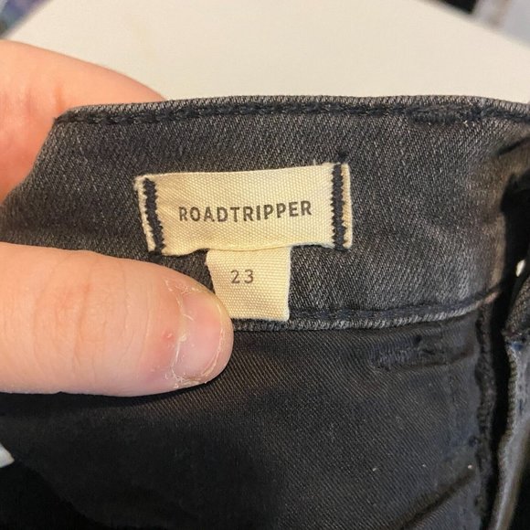 Madewell Roadtripper Skinny Jeans Womens 23 Black Distressed Fringe Raw Hem Pant - Picture 6 of 11